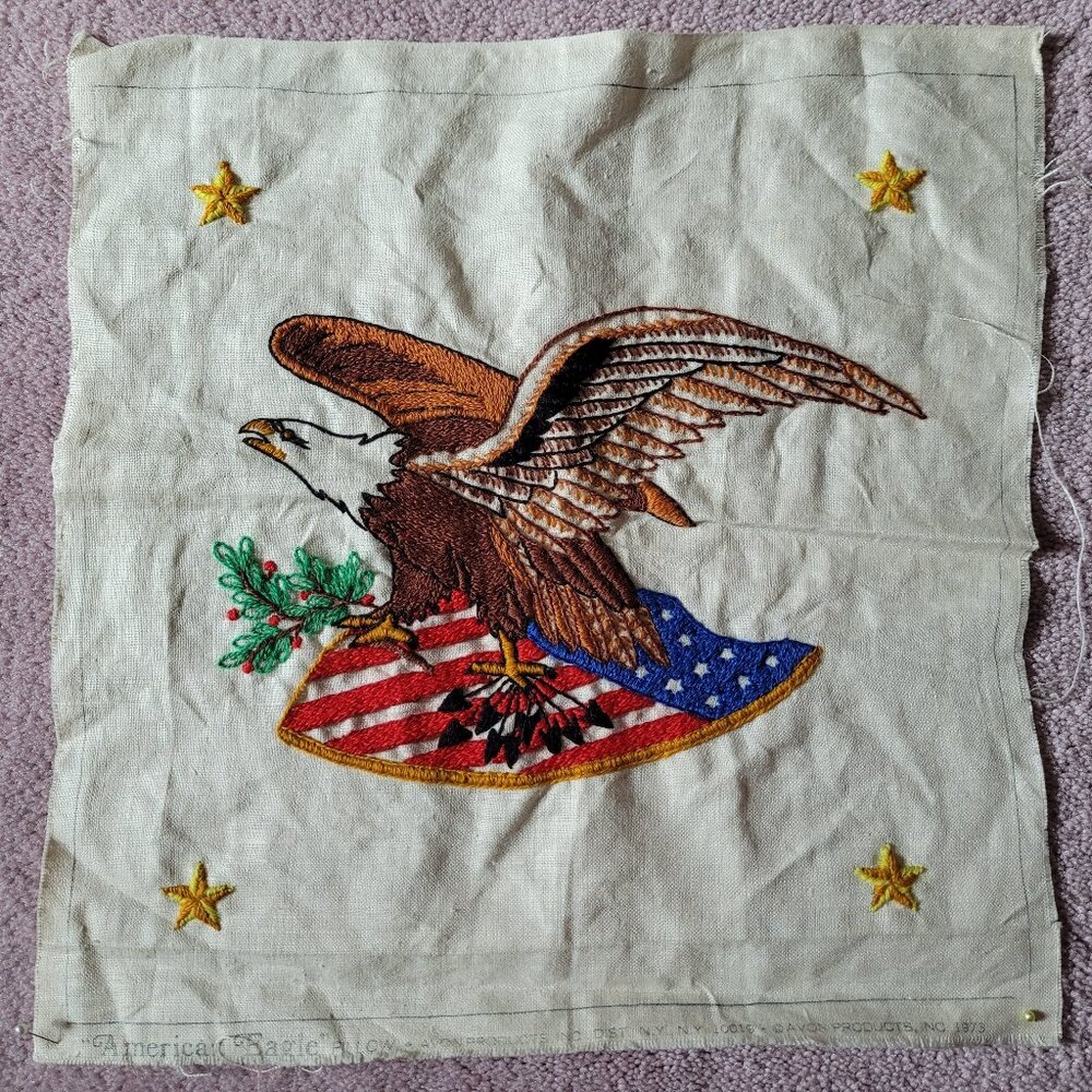 VTG American Eagle Crewel Embroidery 1973 Avon Creative Needlecraft Completed